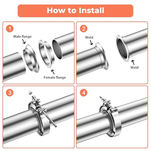 3.5 Inch V Band Clamp with Flange Male Female, 304 Stainless Steel V-Band Flange Kit For Turbo, Downpipes, Exhaust Systems - size: 3.5 inch