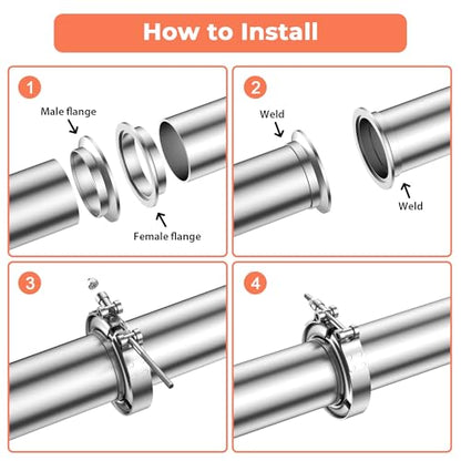 3.5 Inch V Band Clamp with Flange Male Female, 304 Stainless Steel V-Band Flange Kit For Turbo, Downpipes, Exhaust Systems - size: 3.5 inch