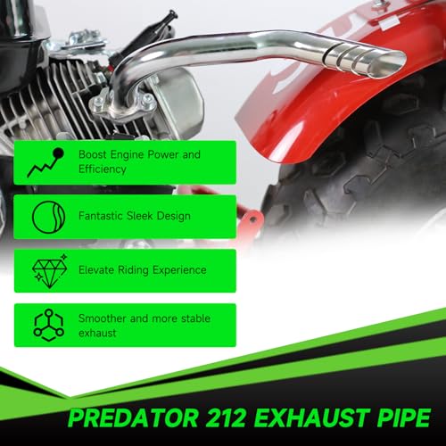 Header Exhaust Pipe Kit Compatible with Predator 212cc 224cc 196cc 6.5HP GX160 GX200 Engine Coleman Mini Bike CT200U BT200X CT200U-EX KT196 Go Kart Baja MB200 with Main Jets Parts (Silver) - color: Silver