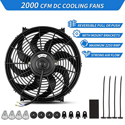 MONOKING 14" Inch Universal Slim Pull Push Electric Radiator Fan Engine Cooling, Universal High Performance Reversible Radiator Cooling Fans with Mounting Kit 2000 CFM 12 Volts 7.5 Amps 90 Watts - size: 14 Inch-1PCS