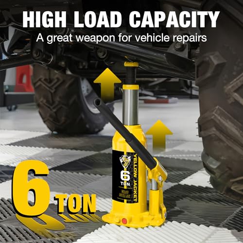 YELLOW JACKET Bottle Jack 6 Ton Muti-Directional Welded Car Jack with Carrying Case and Pump Handle, Fit Use for Automotive Sedans, Yellow