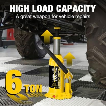 YELLOW JACKET Bottle Jack 6 Ton Muti-Directional Welded Car Jack with Carrying Case and Pump Handle, Fit Use for Automotive Sedans, Yellow