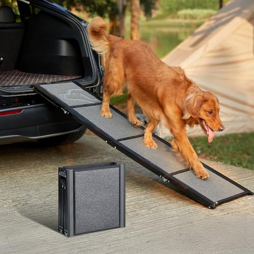 PetThem Dog Ramp for Cars, 63" L × 17" W, Lightweight Foldable - size: 63" L x 17.2" W with Dog Pattern Upgraded