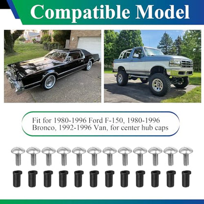 Center Caps Screws&Insert for 1980-1996 Ford F-150 & Bronco,1992-1996 Van - style: 12 Sets