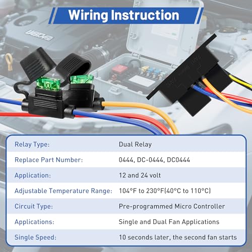 Digital Radiator Fan Switch Kit 12V/24V, Adjustable 104°F-230°F w/Dual Electric Fan Switch Kit Replace #0444, Dual Fan Control, IP54 - style: Digital Thermatic Fan Switch Kit