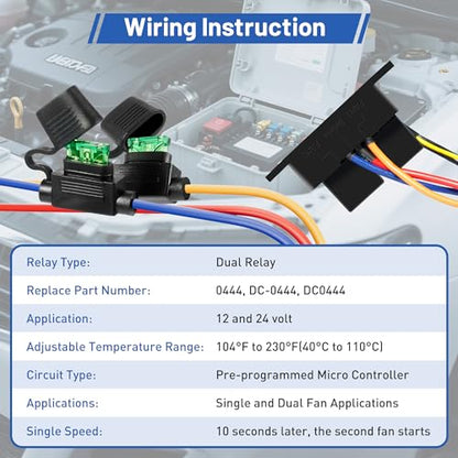 Digital Radiator Fan Switch Kit 12V/24V, Adjustable 104°F-230°F w/Dual Electric Fan Switch Kit Replace #0444, Dual Fan Control, IP54 - style: Digital Thermatic Fan Switch Kit