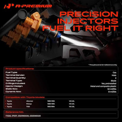 A-Premium Fuel Injectors Set of 6 Compatible with Toyota