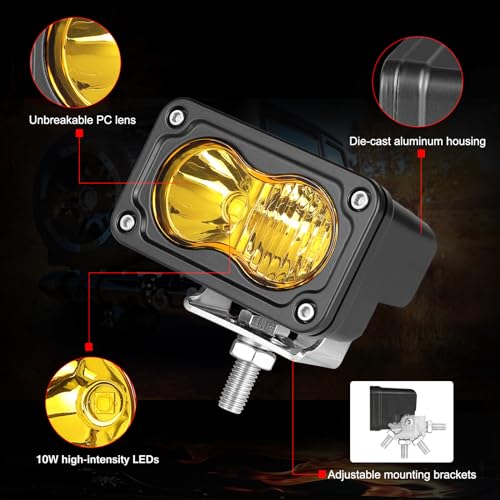 LED Pods Amber 3" Driving Fog Light Yellow Off Road Lights - color: Yellow