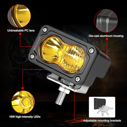 LED Pods Amber 3" Driving Fog Light Yellow Off Road Lights - color: Yellow