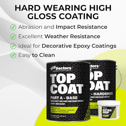 Slip Doctors Top Coat Clear Non-Skid Urethane Protective Coating for Epoxy Flake Systems, Garages and Warehouse Floors - 1 Gallon, Gloss