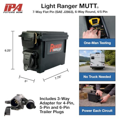 IPA® Light Ranger MUTT® 7-Way RV Style Trailer Tester Compatible w/Dewalt® 20V Batteries