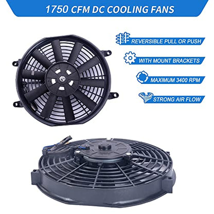 10" inch Electric Cooling Radiator Fan Assembly Reversible Push or Pull Universal Slim 12V Mounting Kit Black