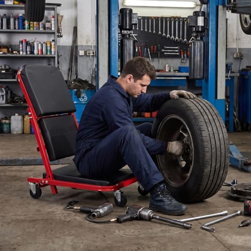 Goplus 36" 3-in-1 Folding Mechanic Creeper, Lay Down or Sit - color: Red+Black, size: 36"