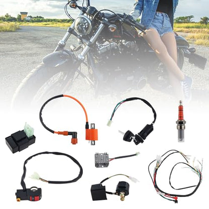 Windance 8PCS Complete Electrical Wiring Harness Kit with CDI Solenoid Relay Rectifier Ignition Switch Ignition Coil for Most Chinese 4 Stroke Motorcycle ATV Quad Dirt Bike Go Kart 150CC 200CC 250CC