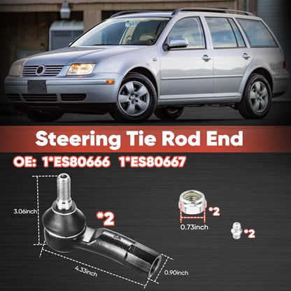 2PCS Front Outer Tie Rod Ends ES80666 ES80667 LH & RH, Tie Rod End Kit Fit for Audi A3 S3 Quattro VW Golf GTI Jetta Passat Beetle Eos R32 Rabbit e-Golf Sportwagen 2006-2019 - size: ES80666 ES80667