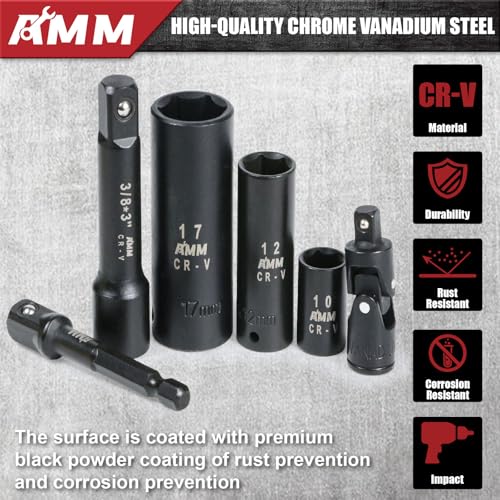 AMM 123Pcs Impact socket set，1/4”3/8”Drive Deep&Shallow Socket wrench set，6 Point Metric&Standard Full 5/32"-3/4"，4-22mm with Spark plug sockets，72T Ratchet handle，Screwdrivers，for Automotive&Home
