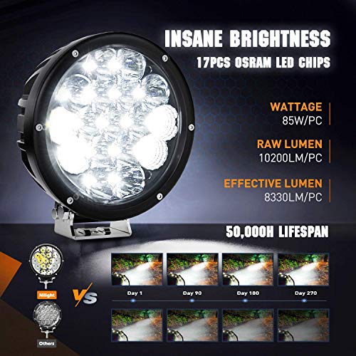 Nilight Pro Series 2PCS 7 Inch Round LED Driving Offroad Light 85W 10200LM - color: 2Pcs 85W 7Inch LED Light Kit