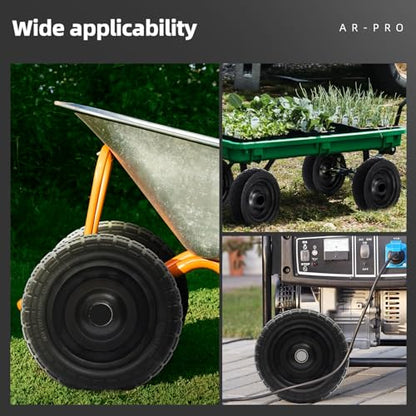 AR-PRO (4 Pack) 10" Solid Flat Free Tire and Wheel, 5/8" Bore - size: 10" Solid Tire (4-Wheel)
