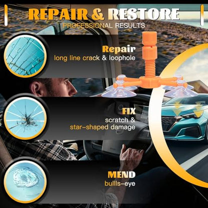 Windshield Chip Repair Kit, Windshield Repair Kit for Chips and Cracks, Glass Filler Resin Liquid Fix for Car/Home Glass Mirror(Star/Linear/Bullseye Cracks), 2pcs / 1Set