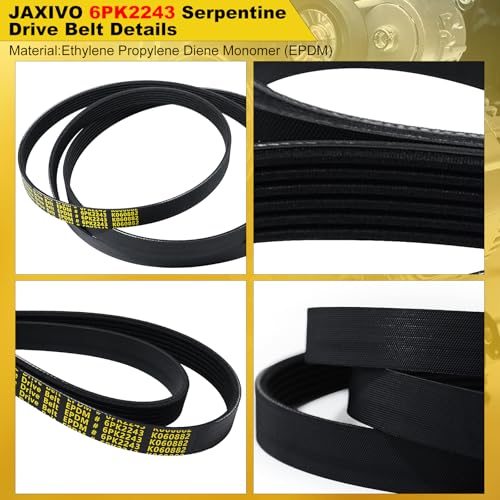 6PK2243 Serpentine Belt V-Ribbed Drive Belt for 04-06 Malibu 3.5L,06-09 Fusion,09-12 Liberty 3.7L,01-06 LS430,00-06 TJ Wrangler,03-09 4Runner,01-08 Sequoia 4.7L,Replace K060882,1060883 - size: 6PK2243-2243mm