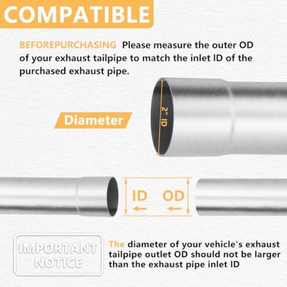LCGP 2" Custom Mandrel Straight Exhaust Pipe, 48" Long, Made of Mild Steel Fit 2 Inch Exhaust System - size: 2 Inch, style: 48" Long