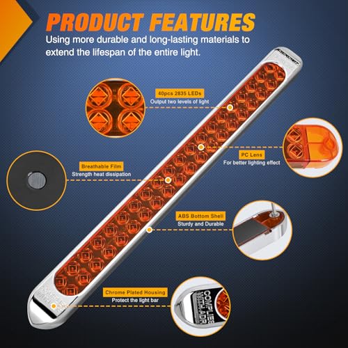 Nilight LED Tail Light 17" Amber Running Turn Signal Lights W/Chrome Bezel - color: 2Pcs 17" Amber 40LED w/chrome bezel