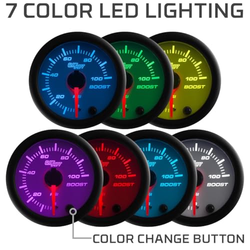 GlowShift White 7 Color 100 PSI Diesel Boost Gauge Kit, 2-1/16" 52mm