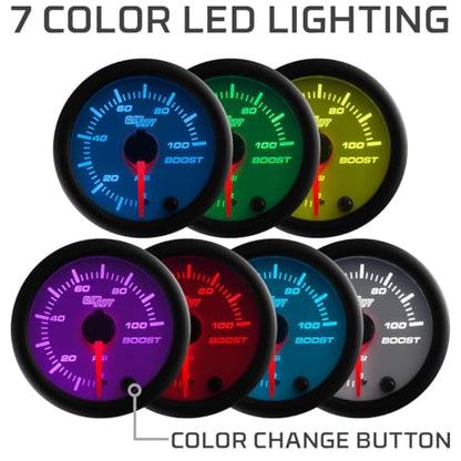 GlowShift White 7 Color 100 PSI Diesel Boost Gauge Kit, 2-1/16" 52mm