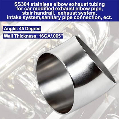 2 Pack 3.5" 45° Stainless Steel Elbow Mandrel Bend Elbow 3.5 inch 304 Stainless Elbow Exhaust Tubing for Car Modified Exhaust Elbow Pipe, Stair Handrail, Thickness 16GA/.065" Wall - size: 3.5" 45° (2 Pack)