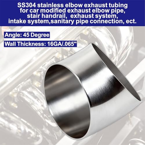 Stainless Steel Elbow 4" 45° Mandrel Bend Elbow-Thickness 16GA/.065" Wall, 304 Stainless Elbow Exhaust Tubing for Car Modified Exhaust Elbow Pipe, Stair Handrail (2 Pack)) - size: 4" 45° (2 Pack)