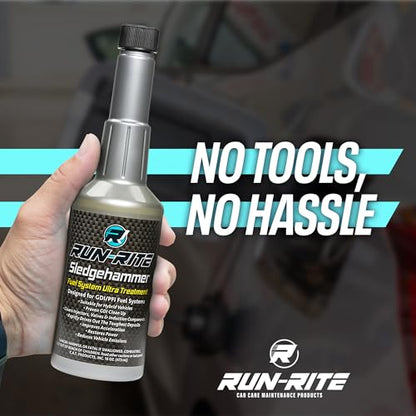 Fuel System Ultra Treatment 16 oz - Valves, Carburetor, Induction Components & Car Fuel Injector Cleaner Gas Additive - Sludge & Fuel System Cleaner for Gasoline Engines Run-Rite SledgeHammer (2-pack)