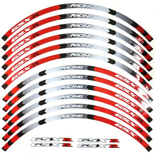 Motorcycle Front Rear Rim Wheels Edge Outer Rims Sticker Reflective Stripe Wheel Decals Compatible with Suzuki GSXR 600 750 1000 1300 250 (RED Grey) - color: Red Grey