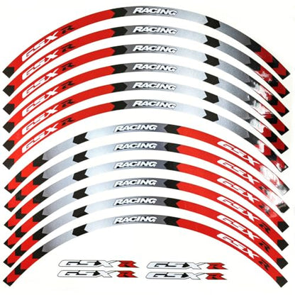 Motorcycle Front Rear Rim Wheels Edge Outer Rims Sticker Reflective Stripe Wheel Decals Compatible with Suzuki GSXR 600 750 1000 1300 250 (RED Grey) - color: Red Grey