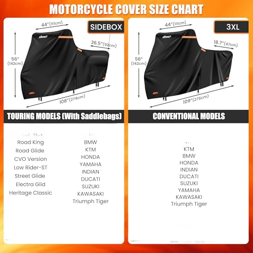420D Motorcycle Cover Waterproof, Heavy Duty Nano Coating Rain UV,3XL - color: Black, size: 3XL(109"x44"x56")