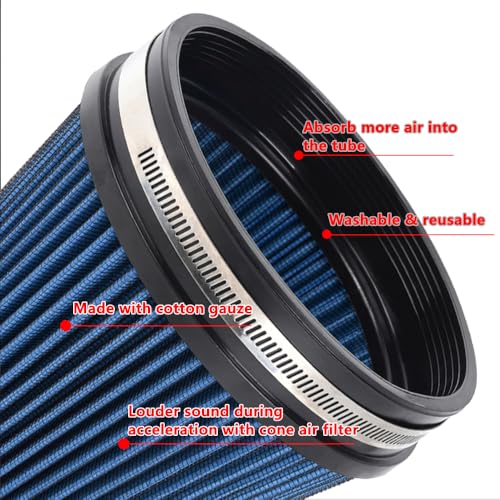 6" Inlet Cold Air Intake Filter Cone Replacement Performance Washable Clamp-On Dry Air Filters Blue (8" Tall) - color: Blue (8" Tall)