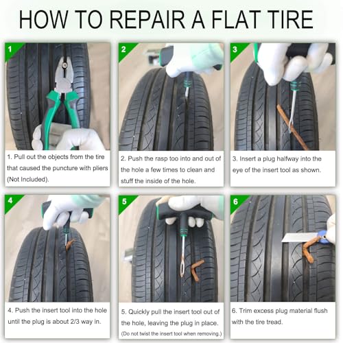 HolaKit 13-Piece Tire Plug Kit with T-Handle Tools and Vulcanizing Plugs