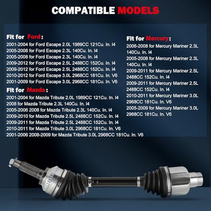 CCIYU CV Axle Shaft Assembly for Ford Escape 2001-2012, for Mercury - size: 16-1796