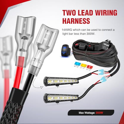 Nilight Off Road LED Light Bar Wiring Harness Kit 12 V 5 Pin Rocker Switch - color: 14AWG Wiring Harness - 2 Leads w/ Nylon Wire Loom