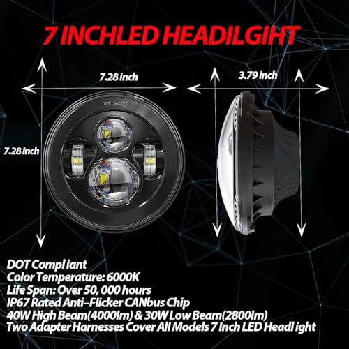 7 inch LED Motorcycle Headlights 4.5" Fog Passing Lights DOT Kit For Harley Davidson Road King Touring FatBoy Street Glide CVO Tri Glide Switchback Electra Glide Ultra Limited Classic harley headlight - size: 7 inch (black)