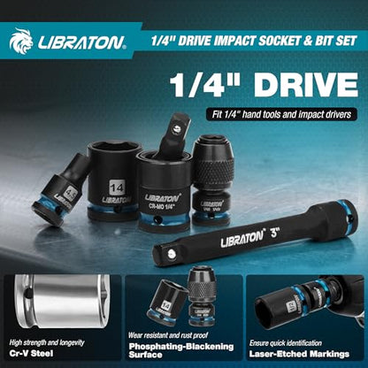LIBRATON 71PCS 1/4 Impact Socket Set, SAE &Metric, Complete Socket &Bit Set - size: 1/4"