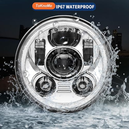5-3/4 5.75 inch LED Headlight Halo DRL Compatible with Harley Davidson Dyna Sportster Iron 883 1200 Low Rider XLH883 Super Glide Softail Custom XLH1200 Forty-Eight SuperLow(Chrome) - color: Chrome Halo