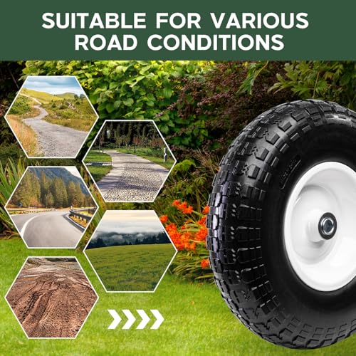 Taifa 4 PCS 13 Inch Solid Flat Free Replacement Tires and Wheels 4.00-6 with 5/8'' Bearing and 2.17'' Offset Hub, Air Less Wheel for Wheelbarrow/Wagon/Hand Truck/Trolley/Garden Scooter etc. - color: 13x400-6PU-5/8'' Bearing-4 PCS