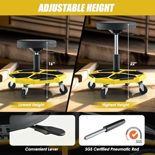 Goplus Mechanic Stool with Wheels, Magnetic Tool Tray, 330LBS Capacity - color: Yellow, size: Tool Tray