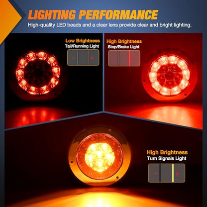 Nilight Trailer Tail Lights 2PCS 4Inch Round 16LED Red Amber Chrome - color: Red Amber Screw 2Pcs 16Led, size: 4 Inch