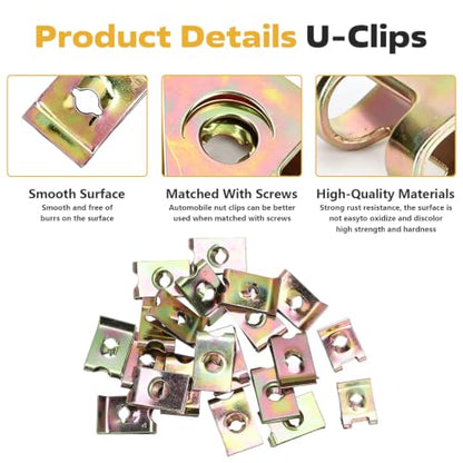 200PCS Car U Clip and Screw Assortment Kit, 6/8/10/12 Automotive Clips, Stainless Steel Automotive Screws and Clips, Auto Interior Trim Fasteners U Nut and Screw Clip