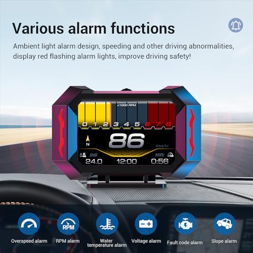 OBD2 Gauge Car HUD Head Up Display Multifunction Digital,Car Speedometer Tachometer Water Temperature Oil Temperature Volt Inclinometer Boost Gauge RPM Meter fit for Most Vehicles After 2008