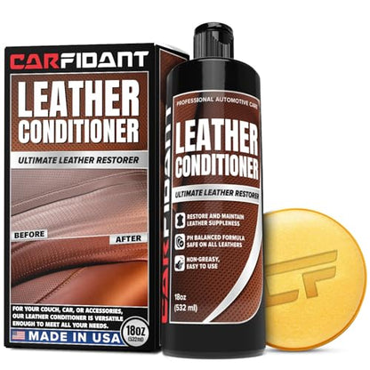 Leather Couch Conditioner & Restorer - Full Leather Restore & Conditioning Kit with Applicator Pad for Car Seats, Couch, Furniture, Shoe, Sofa, Bag & Purses - 18 fl. oz. - style: Leather Conditioner