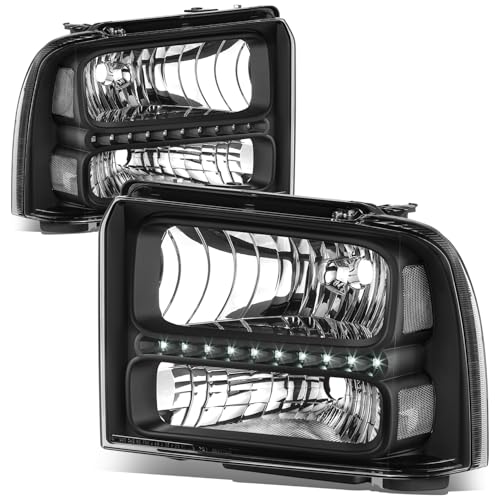 Auto Dynasty LED DRL Headlights for 2005 2006 2007 Ford F250 F350 F450 F550 - color: Black Housing Clear Corner