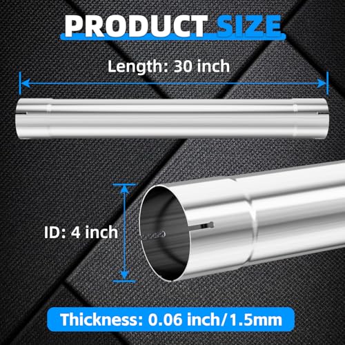 4 Inch Exhaust Pipe, 4'' Stainless Steel Straight Exhaust Pipe, 30" Length 4'' Muffler Replacement Pipe - size: 4 Inch without Clamps