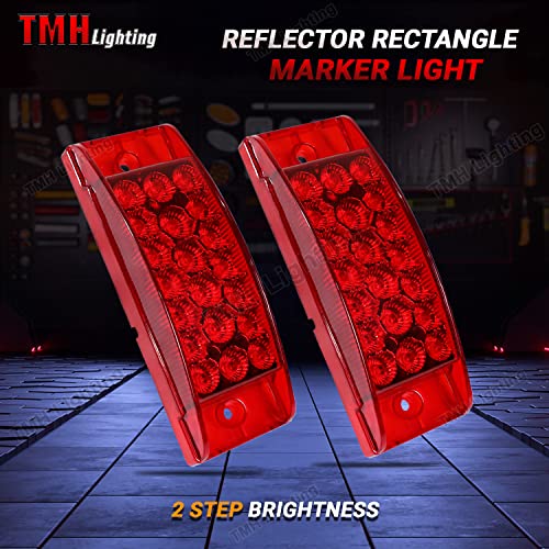 TMH 2 Pcs 6 Inch Rectangle Red Lens Light 20 LED Trailer Brake Stop Signal Lights Two Step Bright Waterproof Compatible with Trucks Super Duty Pickup Caravan SUV 12V DC - color: Red (2 Pcs)